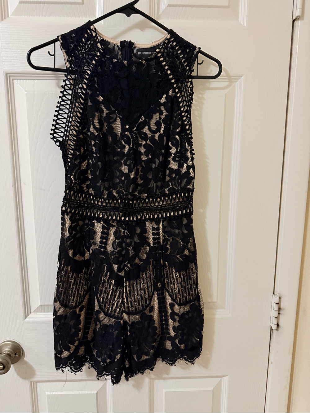 PrettyLittleThing Black Lace Mini Dress with Nude Lining